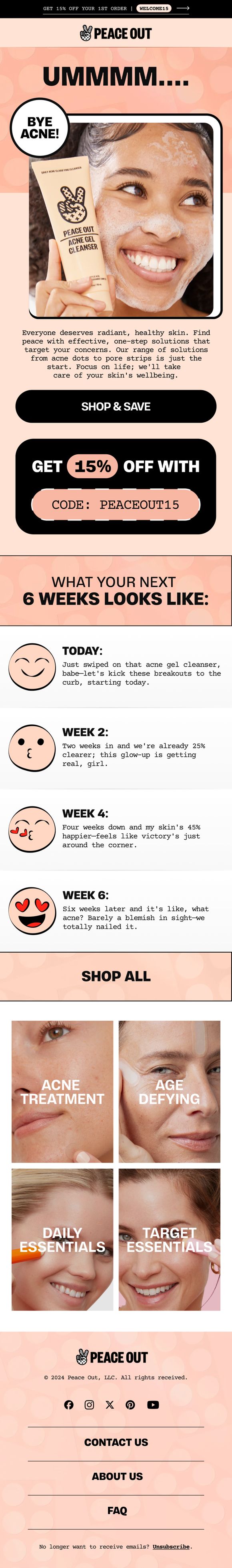 Peace Out Skincare email design