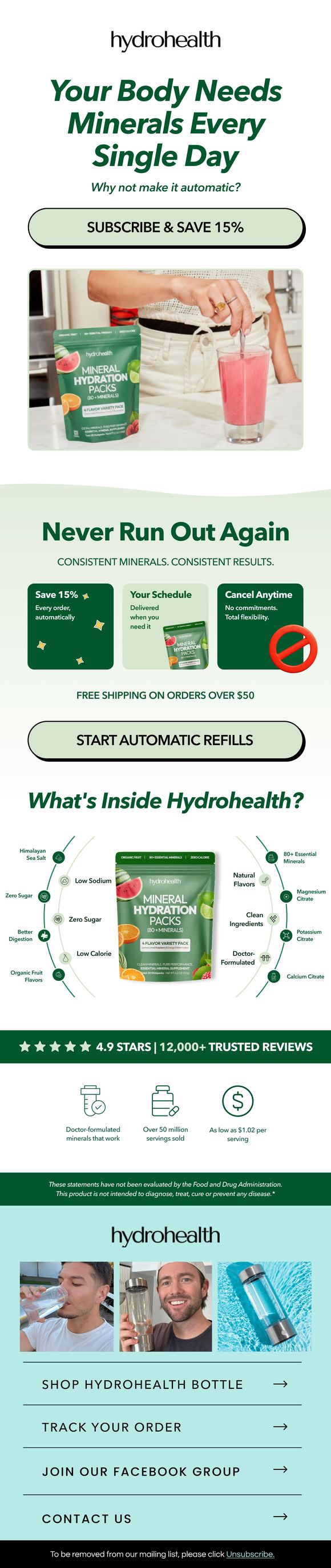 Hydrohealth subscription email design