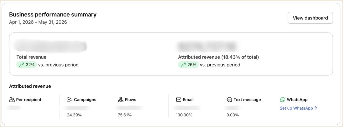 Klaviyo business performance summary for this account